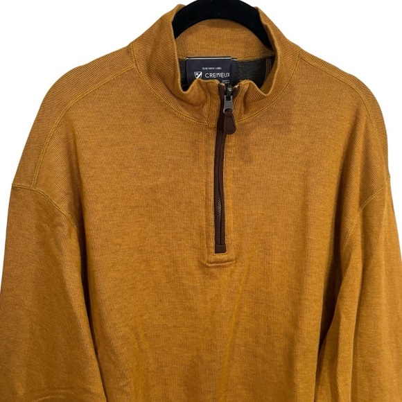 NWOT Daniel Cremieux Mustard and Brown Elbow Patch Quarter Zip Sweater Men's XL - Picture 3 of 11